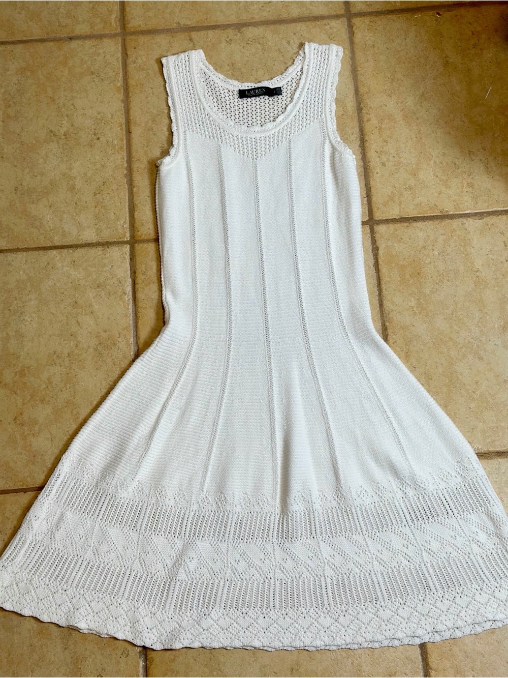 LRL Crochet Knit Ralph Lauren Lightweight European Summer Resort Midi Dress L
